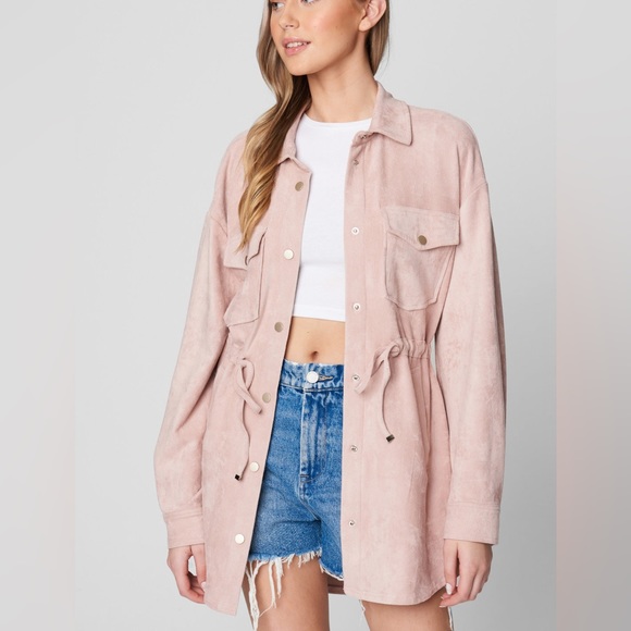 (A54) Blank NYC  Think Pretty Shirt, Faux Suede Shacket, Blush, Size Large, NWT - Picture 3 of 12